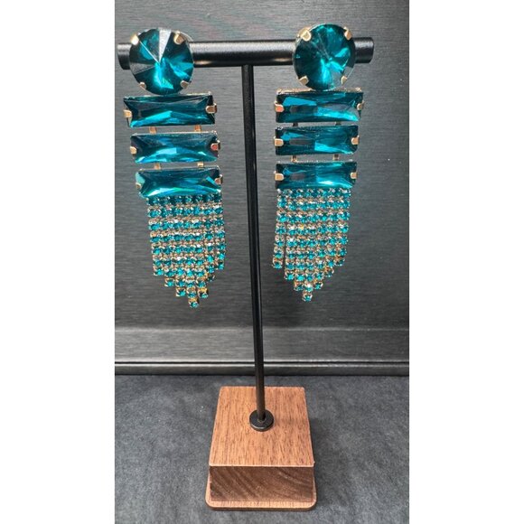 3/$35 Romantic Retro Light Blue Lady Romantic Geometric Rhinestone Glass Earring - Picture 4 of 6